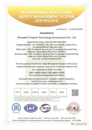 職業健康安全管理體系認證證書(英文)